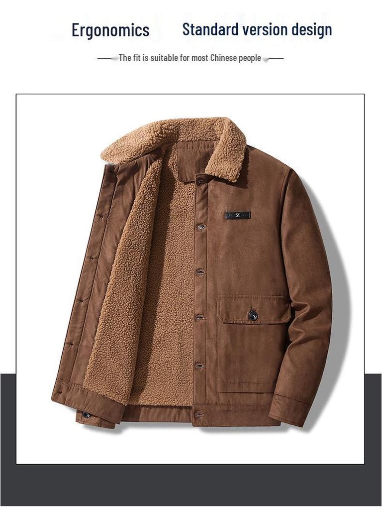 2025 Men's Suede Jacket: Lambswool-Lined Cotton Outerwear, Velvet-Thickened for Winter