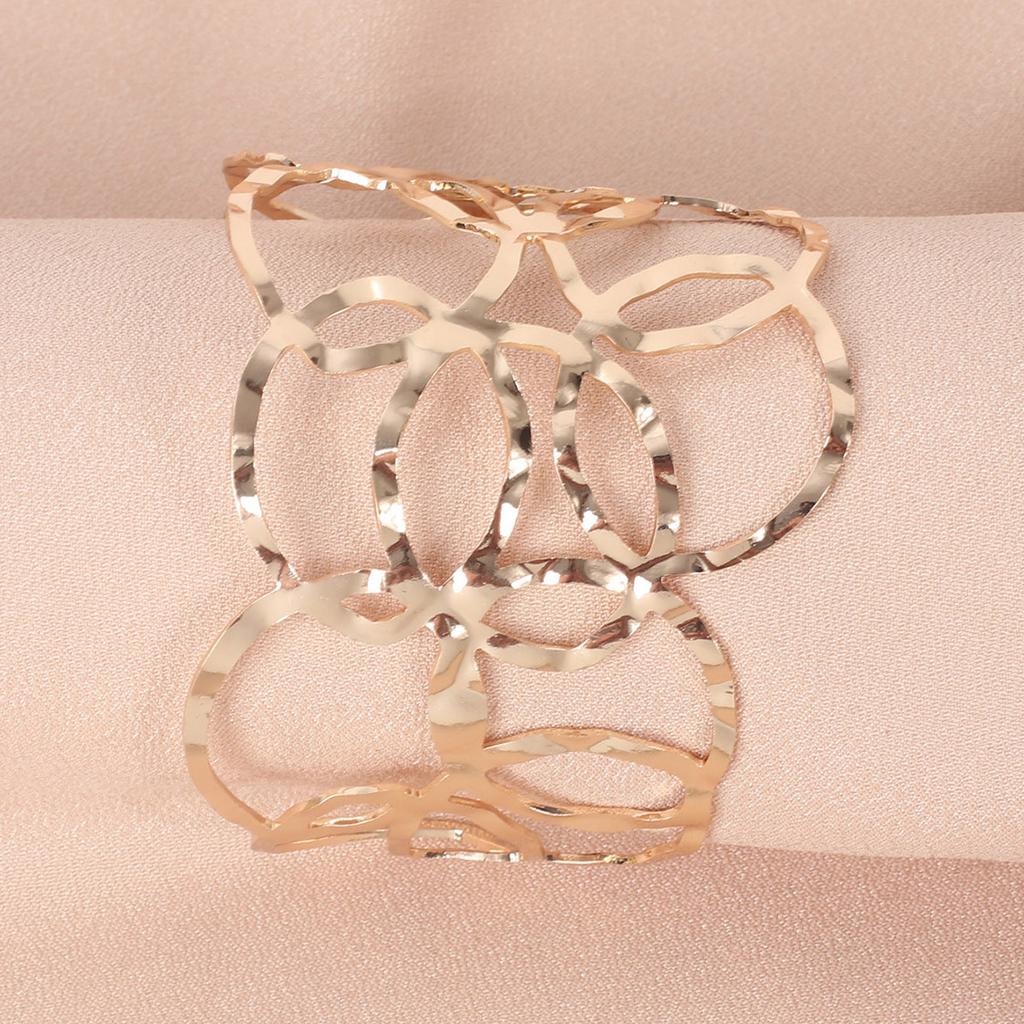 Retro Hollow Minimalist Cool Tone Bangle, Open Pattern Elegant Metal Arm Cuff