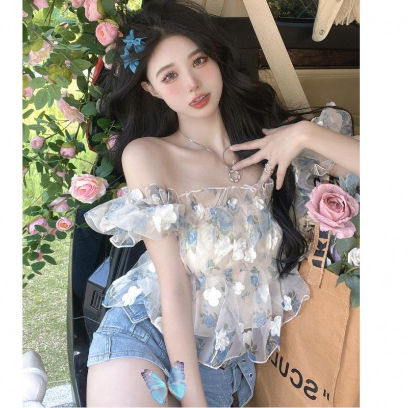 Women's Off-Shoulder Floral Puff Sleeve Summer Top