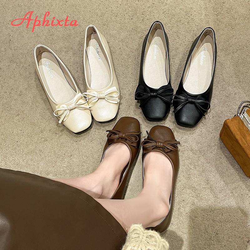 Aphixta 2024 Women Flats Shallow Loafers Bow Soft Walking Designer Shoes Comfort Retro Female Zapatillas Women's Flat Shoes