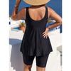 Women S Plus Size Printed Split Tankini Swimsuit Black Leaf Pattern
