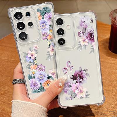Coque de téléphone transparente en silicone souple à motif floral pour Samsung S25 Edge S24 FE S23 S26 Ultra S22 A56 A16 A36 A15 A55 A35 A17 A37 A57 5G Coque antichoc