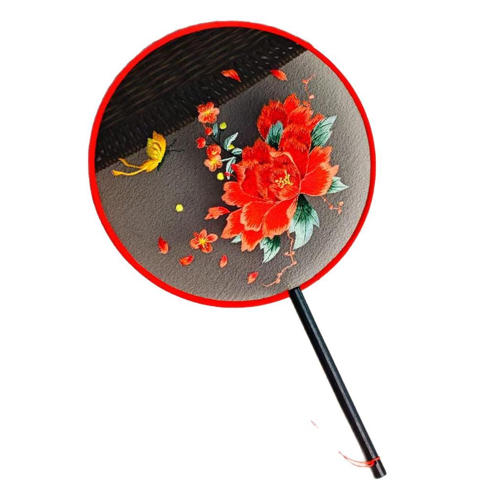Double-Sided Round Fan with Suzhou Embroidery for Hanfu or Qipao