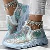Fashion Women Muffin Sneakers Sequin Slip on Casual Shoes for Women Round Toe Bling Bling Shoes Low Heel Sequin Slip on Sneakers Women