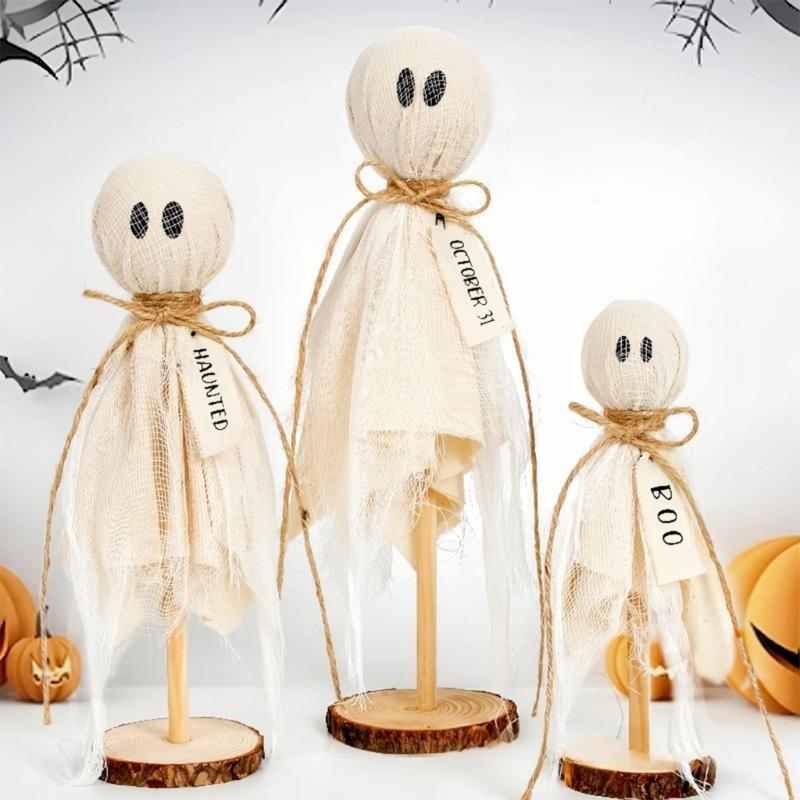 Halloween Wooden Ghostly Crafts 3Pcs Cloth Decoration For Indoor Shopping Mall Crafts For Table Centerpieces Home Party