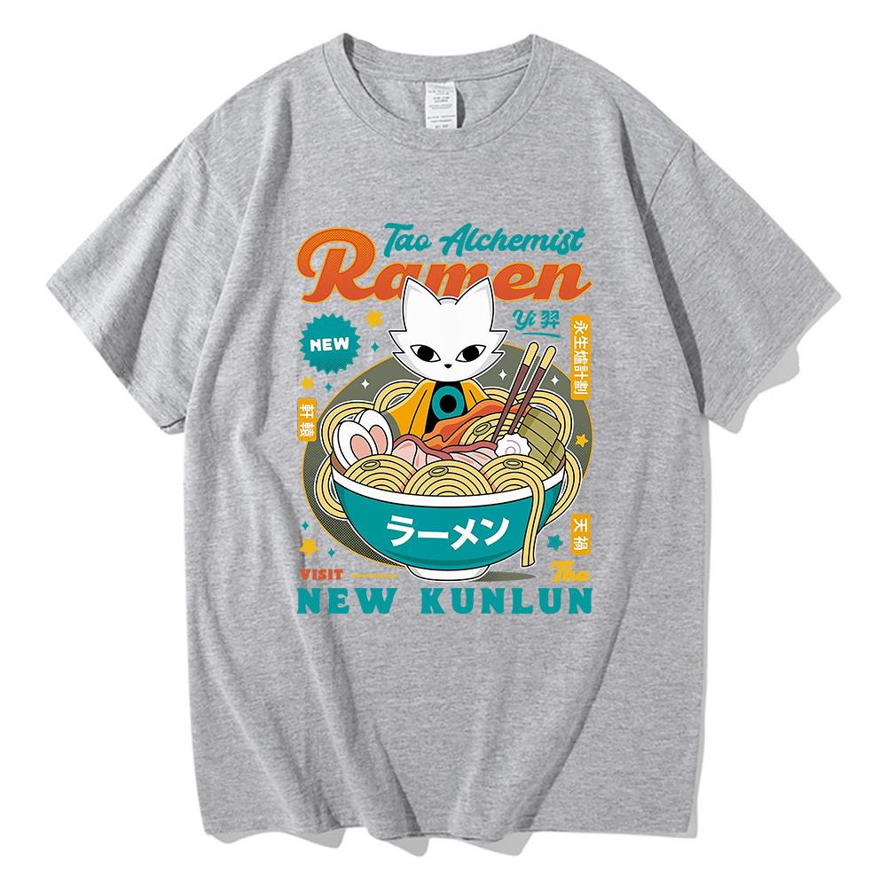 

Nine Sols Yi Ramen T Shirt Fashion Men Aesthetic Funny Cute Cat Noodle T-Shirt Unisex High Quality Noodles Cotton Tees Shirts 4XL