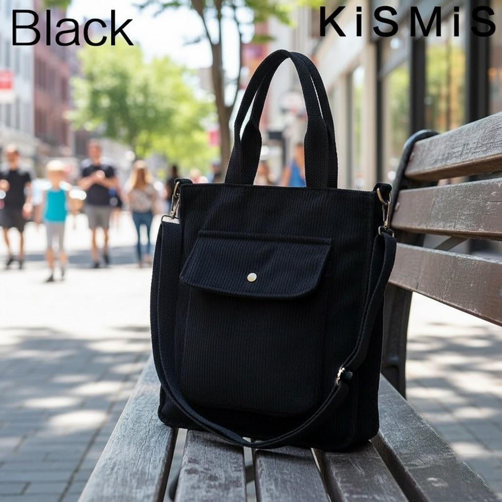 

Vintage Corduroy Shoulder Bag Women Shopping Tote Zipper Casual Bookbag Student Handbags with Outside Pocket Girls Bag чёрный