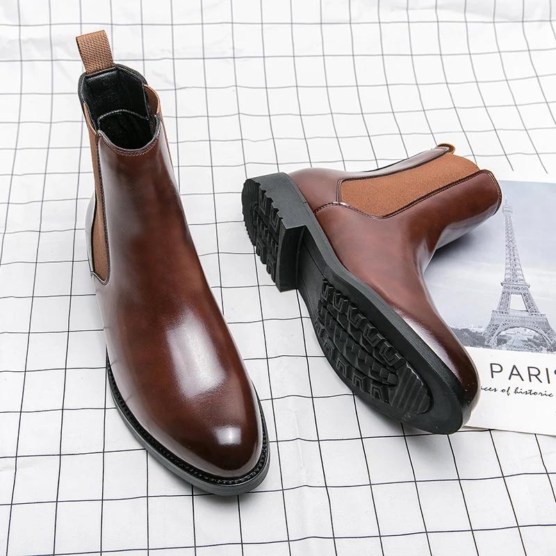 Mens Boots Classic Chelsea Boots High Quality Genuine Leather Boot British Style Business Dress Boots Men High-Top Leather Shoes