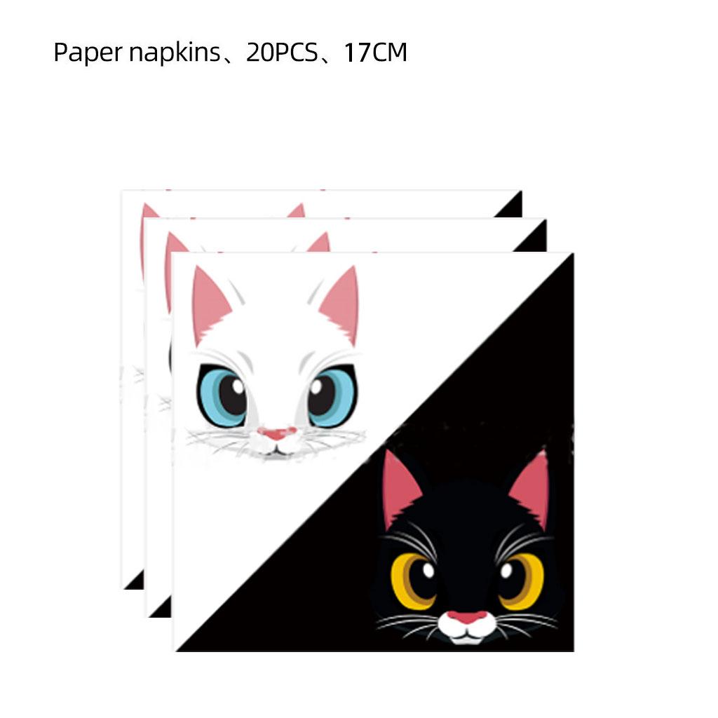 Cartoon Cat Theme Party Disposable Tableware Set White Cat Black Cat Paper Plates Cups Napkins Girls Cat Birthday Party Supplies