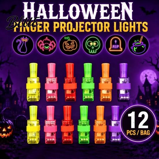 Interactive Parent Child Toys 12 Pcs Halloween Finger Projector Lights Mini Colorful LED for Kids Pattern Projection Ring Kids Goodie Bag Stuffers,