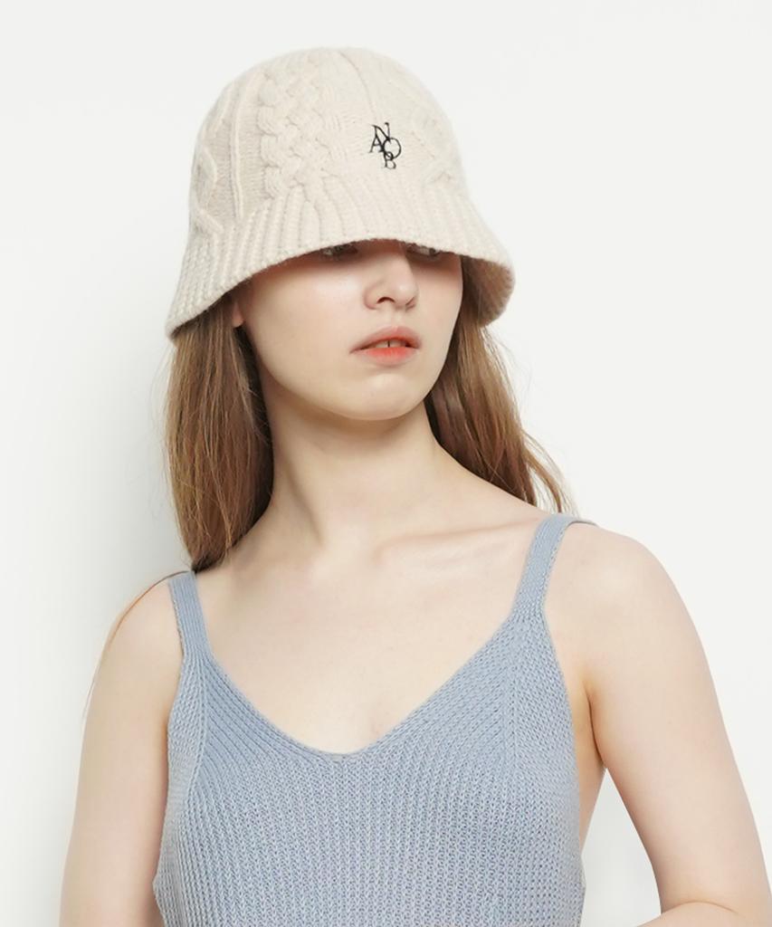 THE-ABON Mw22 Twisted Knit Bucket Hat Ivory
