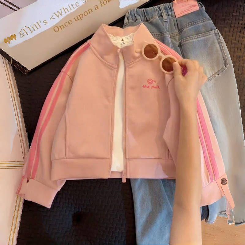 Girls Stand Collar Baseball Jacket Spring Autumn Long Sleeve Cardigan Sweatshirt Casual Top for Big Kids