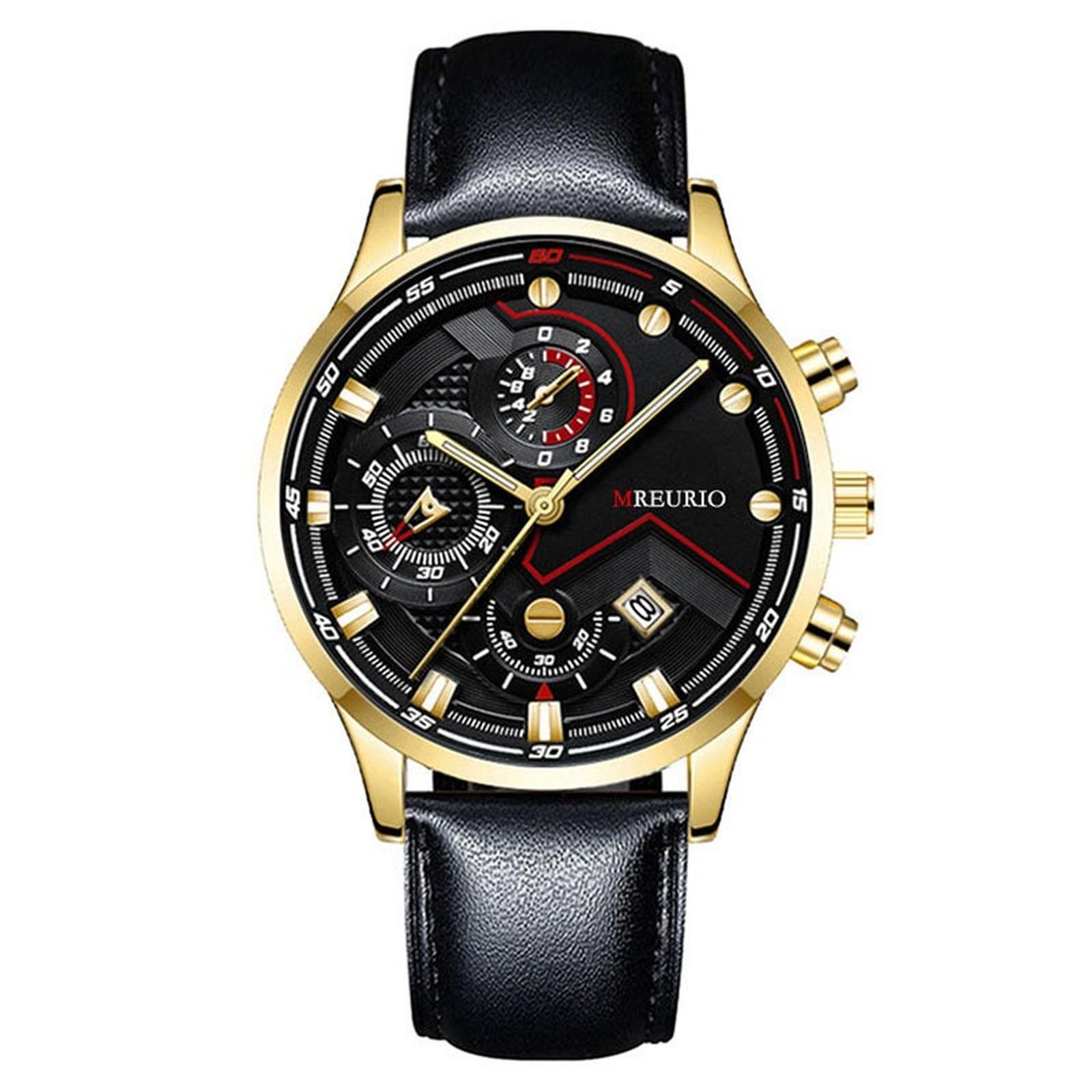 

Мужские кожаные деловые модные часы с ремешком для подарков One Size