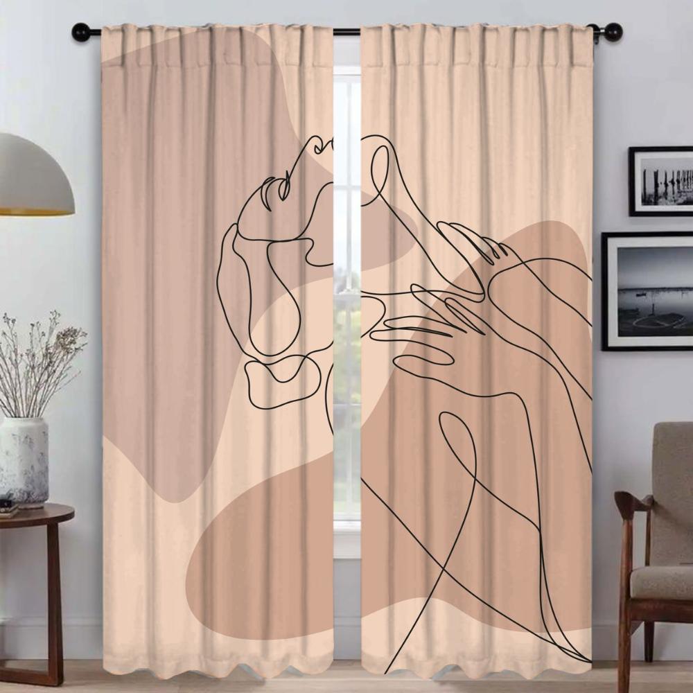 

Kitchen Curtains Camera Abstract Line Pattern Curtain Room Panel Blinds Halloween Decoration Partition Shades With Light Blocking Polyester Perfect W100*H130(CM)-Hooks&2PCS