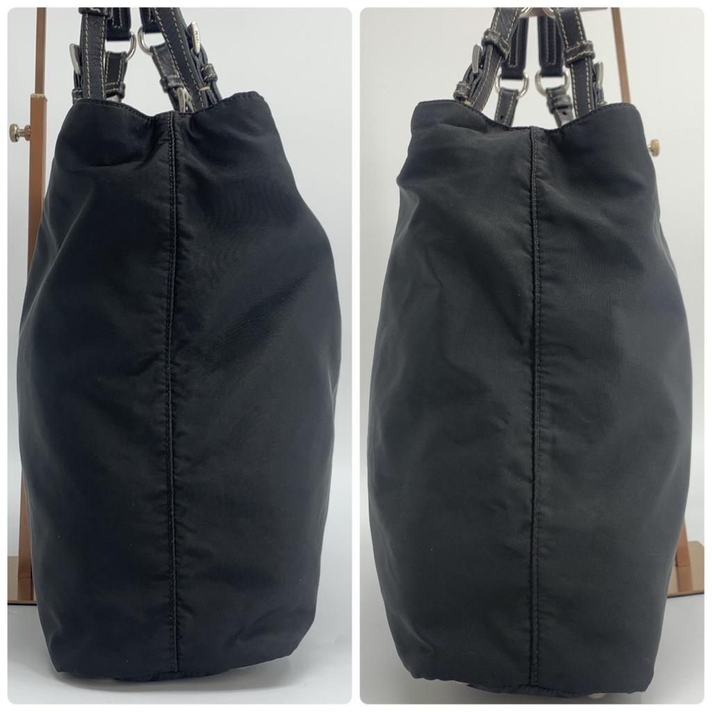 PRADA Tessuto Nylon Hand Tote Bag Shoulder Bag Triangle Logo Plate Silver Hardware Saffiano Leather Black A4 Size