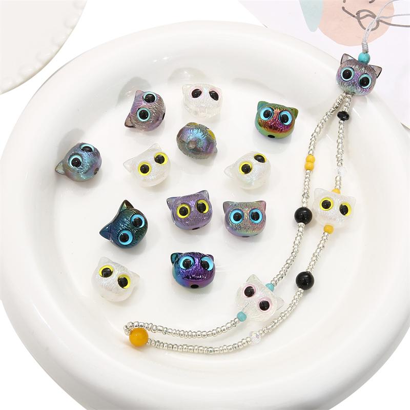1pc Cartoon Big Eyed Cat Acrylic Owl 3D Cat Head Resin Beads Loose Spacer Beads For DIY Handmade Bracelet Material Jewelry Making Accessories