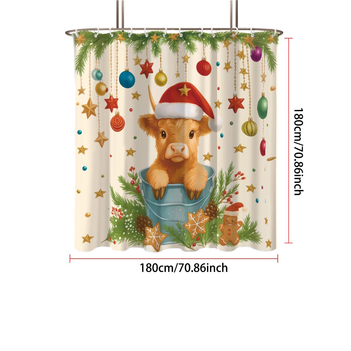 

1 шт. Водонепроницаемая шторка для душа с принтом шотландской коровы Счастливого Рождества , перегородка для ванной комнаты, приватность, несколько размеров, 12 крючков, легкая установка 90x180cm