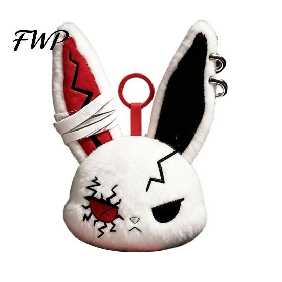 Squeeze Stress Relief Toy Plush Doll with Metal Hanging Loop, Dark Style Rabbit Pendant Bag Identifier Charm Toy, Funny Expression Doll, Collectible
