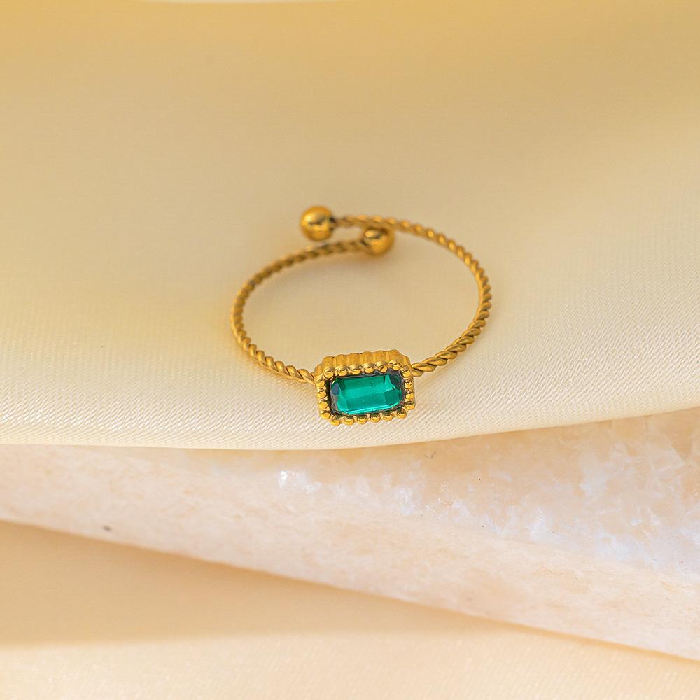 

Fashion retro style green zircon necklace earrings bracelet ring temperament women s stainless steel jewelry