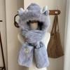 Winter Cute Little Antlers Hairy Warm Ear Protection Three-piece Set Double-layer Thickened Scarf Gloves Integrated Hat Women