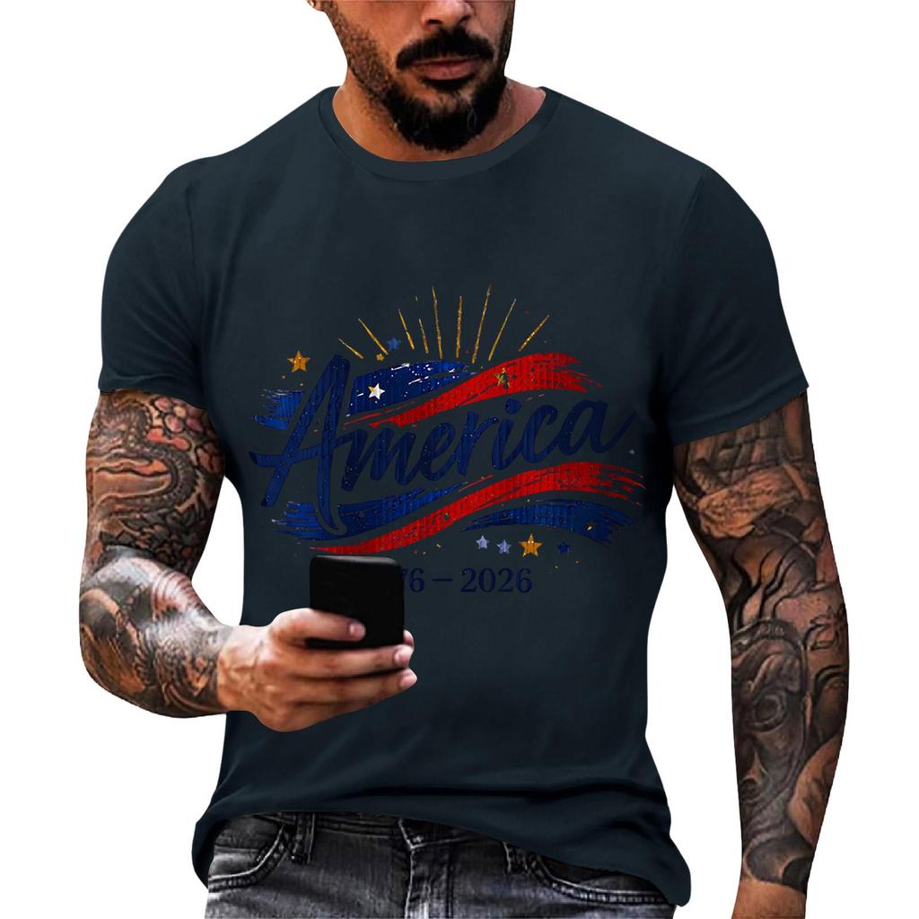 Men's Loose And Casual Flag-print T-shirt, Short Sleeve Shirt