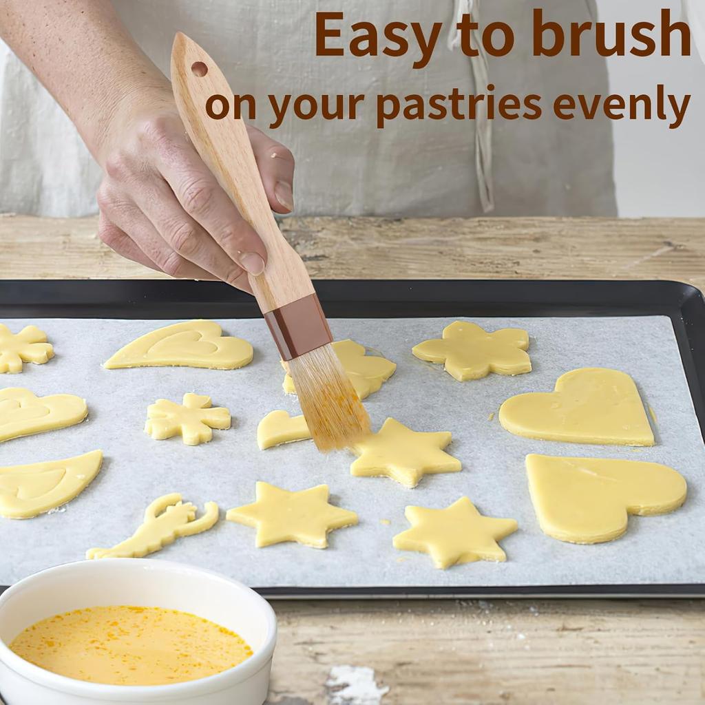 3 Pcs Pastry Brush, Natural Bristle Basting Brush, Cooking Brush, Food Brush, Butter Brush, Baster Brush, BBQ Brushes for Sauce, Kitchen Baking