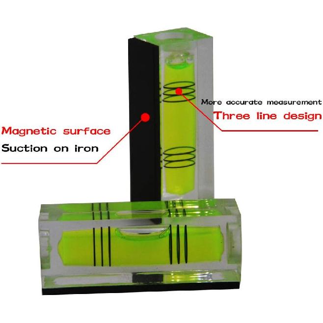 accuracy Mini Level Bubble Small Horizontal Bubble Three Line Horizontal Pearl Level Magnetometer (52 * 20 * 15mm Green magnetism 2PCS)