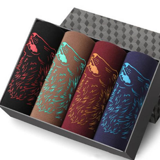 4 Pcs Men's Underwear Fiber Large Flat Corner Pants Four Corner Pants Youth Comfortable Elastic Dragon Print Flower Underwear