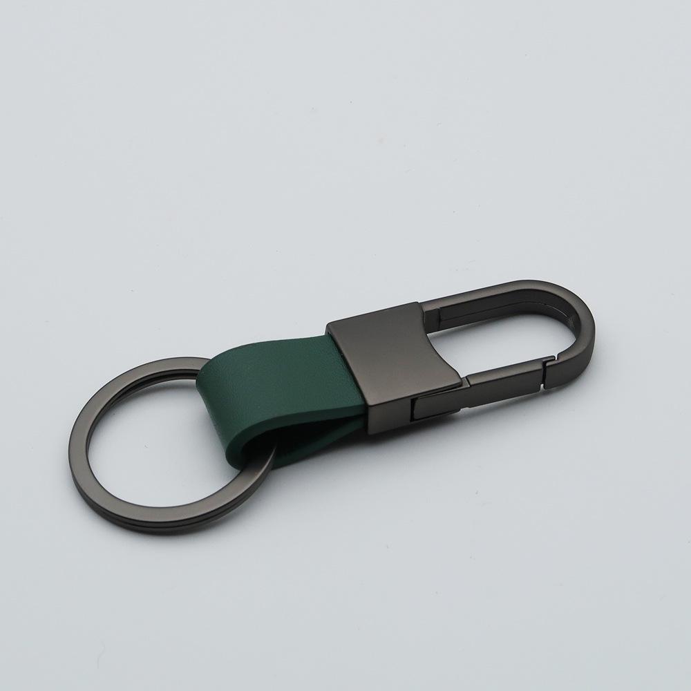 Men's Genuine Leather Car Keychain with Zinc Alloy Waist Clip and Customizable Laser Logo