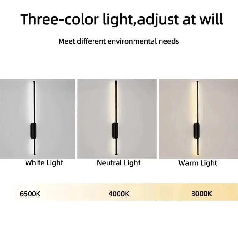 Moderne minimalistische LED-Streifen-Wandleuchte, 3 Farben dimmbar, ohne Bohren, Touch-Steuerung, Schlafzimmer, Nachttisch, Wohnzimmer, TV-Hintergrund