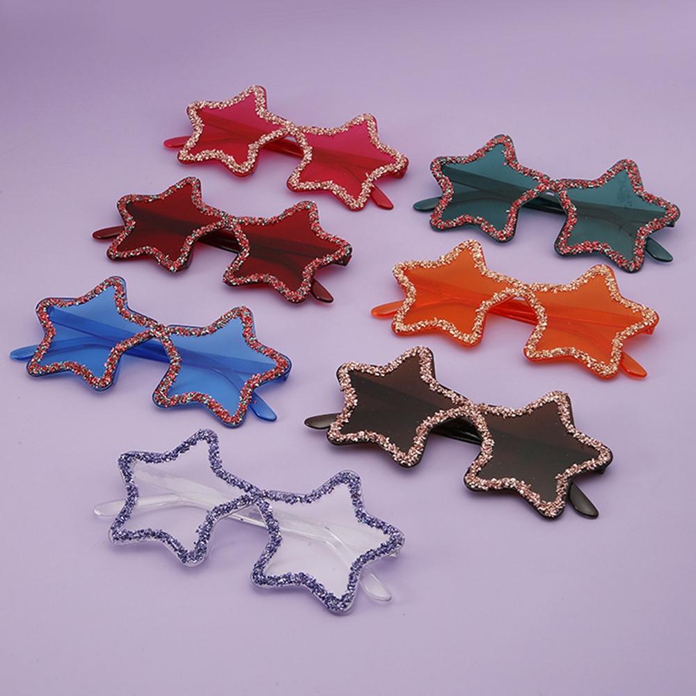 Star Shaped Glitter Sunglasses For Women Colorful Candy Tones UV400 Protection Trendy Party Shades For Festivals KJ136
