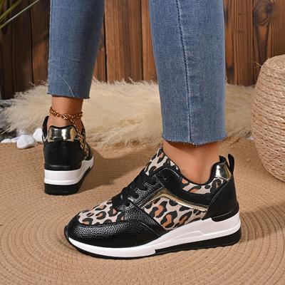 Fashion Women Sneakers Fashion Leopard Knitted Sneakers Women Platform Slip On Walking Shoes Woman Lightweight Casual Plus Size Sneakers