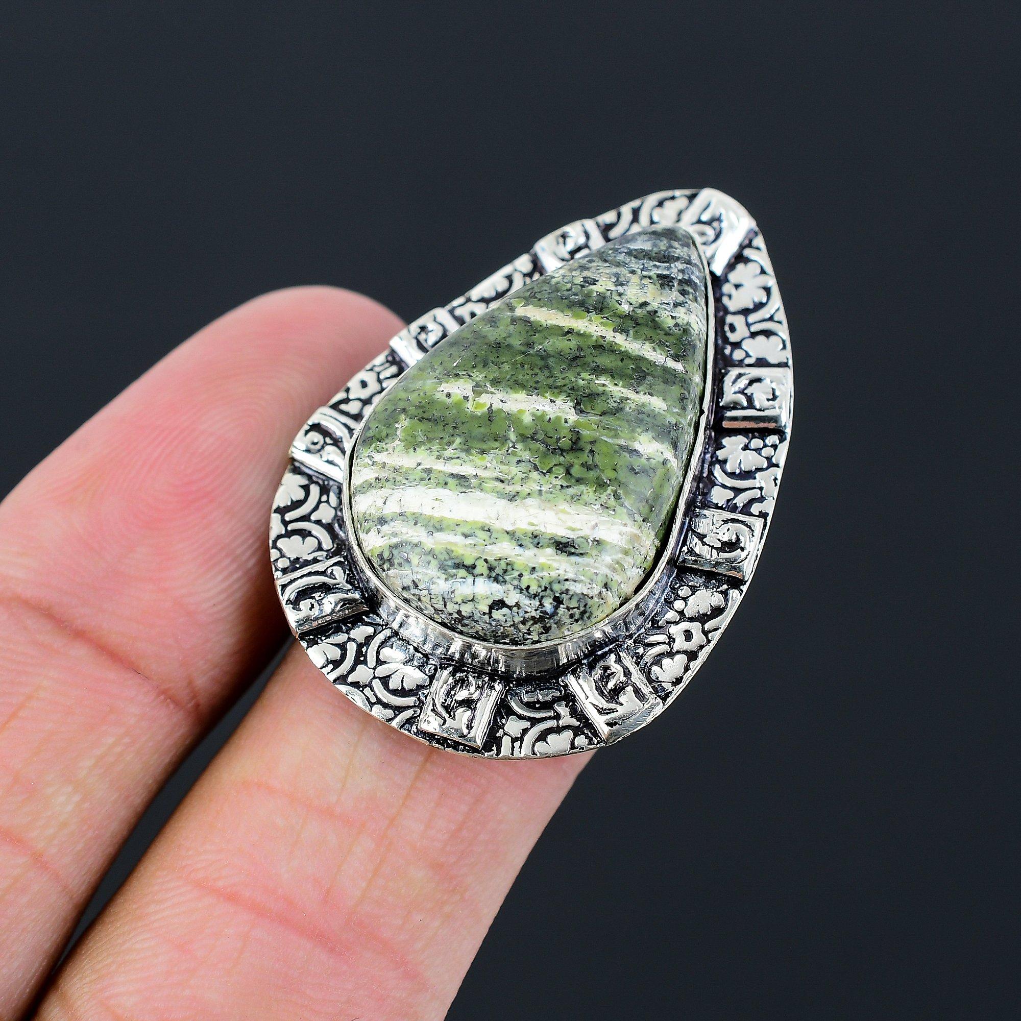 925 Silver Pear Green Swiss Opal Stone Promise Statement Daughter Ring Jewelry 9