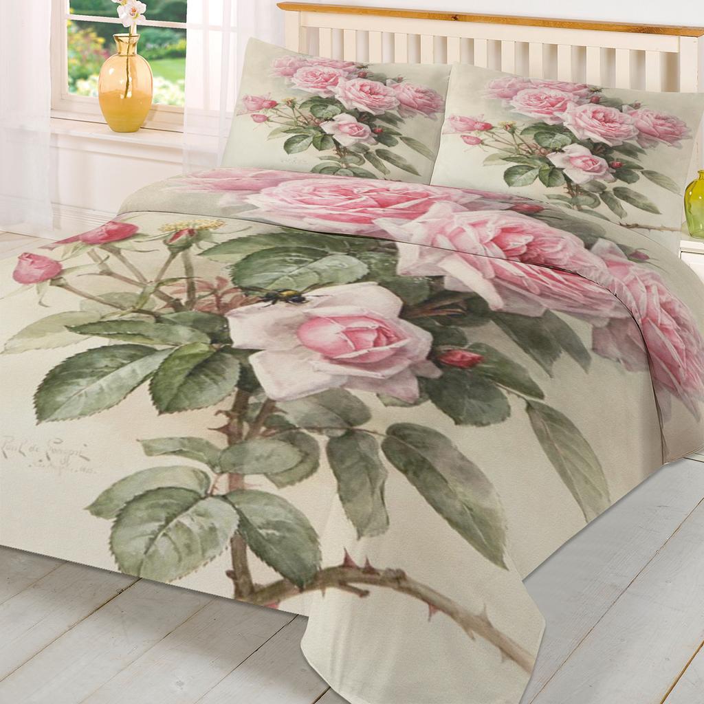 Rosa Blume Rose Vintage Bettbezug mit Kissenbezug Kundenspezifisches 3-teiliges Bettwäscheset Bettbezug Doppelbett Heimtextil