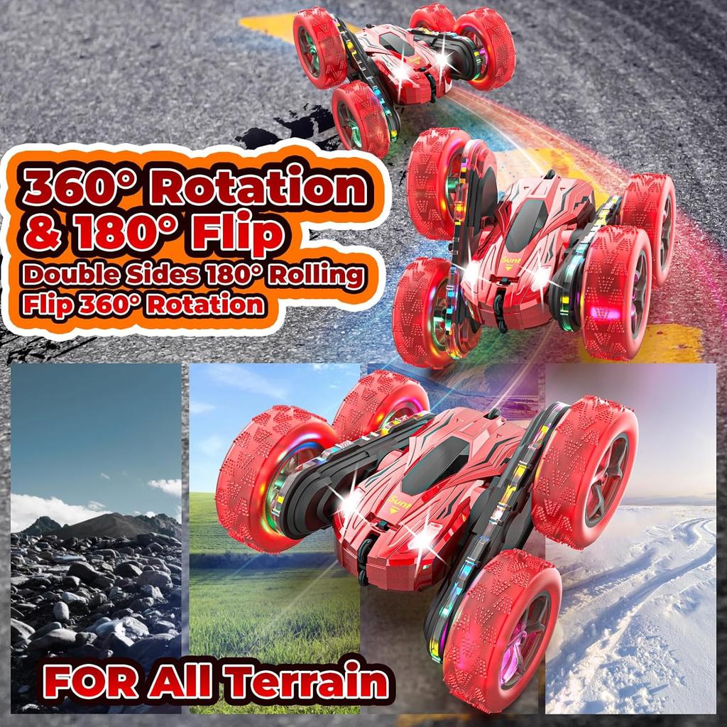 Remote Control Car, Rc Cars with Flowing Lights, Wheel Lights and Headlights, 2.4GHZ 4WD Fast Rc Car, 360° Flips Double Sided Driving Race Car, Rc