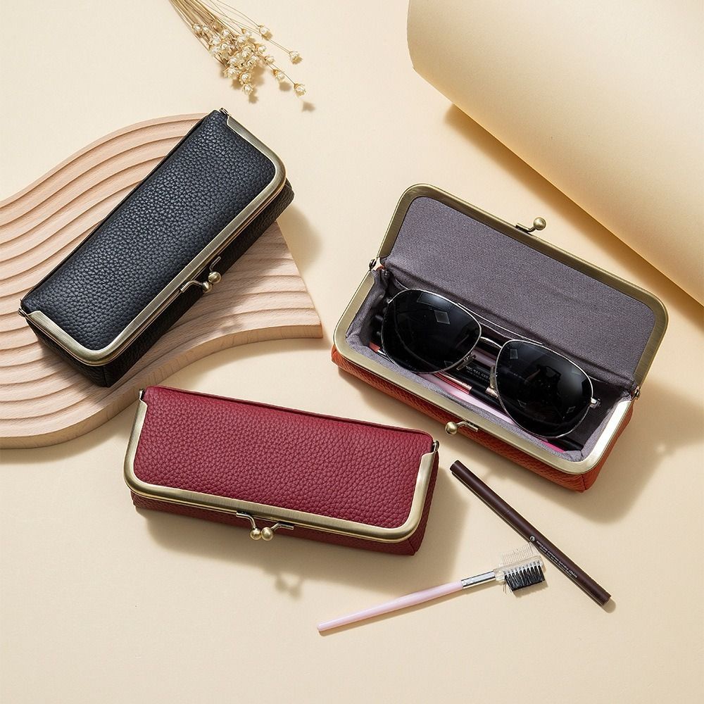 Genuine Leather Glasses Boxes Holder Automatic Closing Eyebrow Pencil Case  Eyeglasses