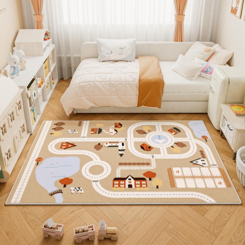 Fluffy Soft Boy Child Bedroom Decor Carpet Car Track Pattern Plush Mat Large Area Carpets for Living Room Home Thick Bedside Rug