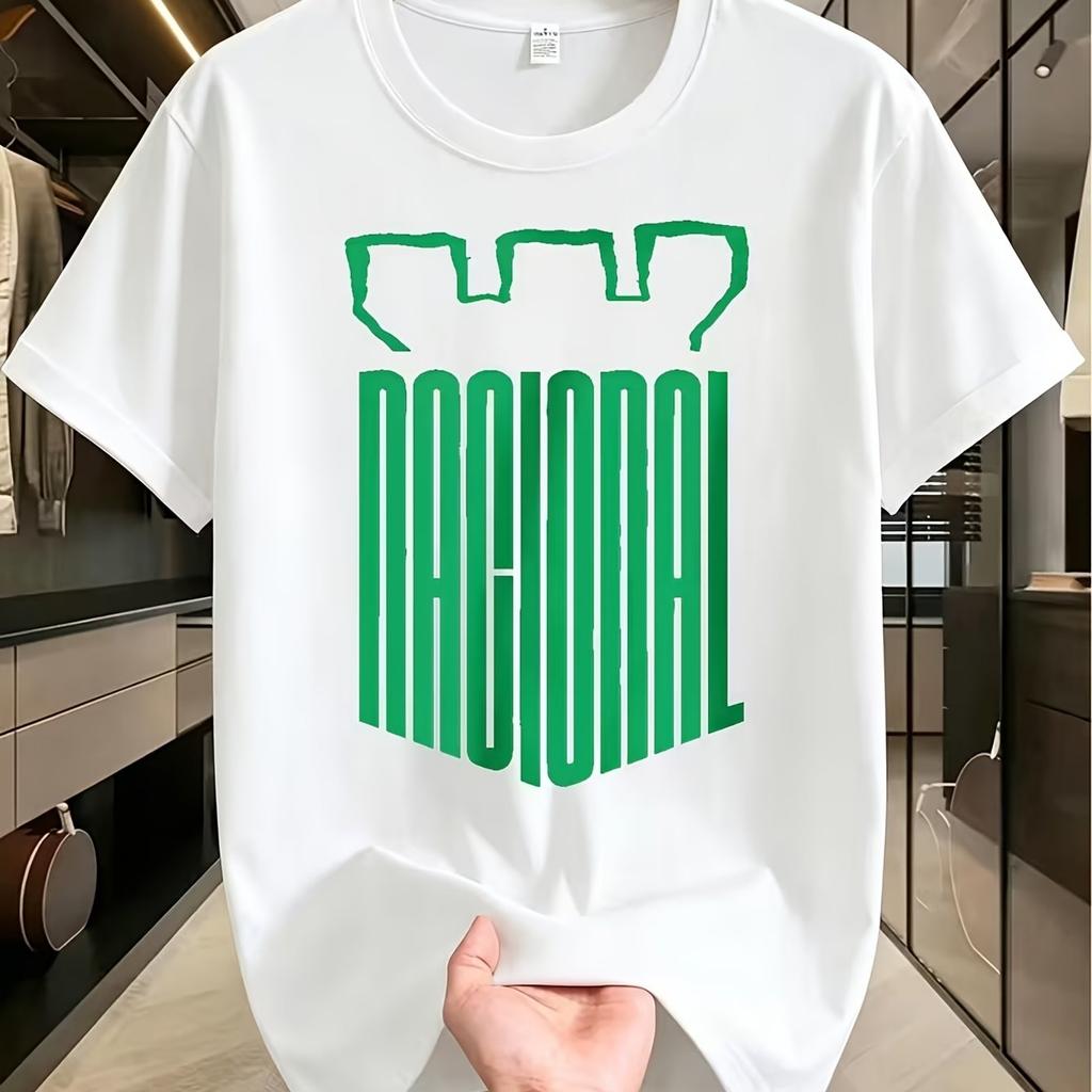 Vintage 3D Green Lettering Style NACIONAL Theme Vintage Streetwear Y2K Minimalist Men's Cotton T-Shirt, Suitable as a Gift, Clean Fit