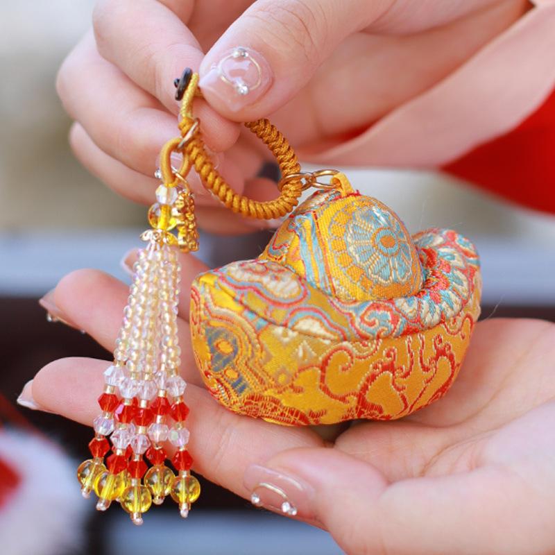 Китайский Брокатовый Кулон-Слиток Ручной Работы Винтажный Стиль Нить из Бисерных Зерен Кисточка Мешочек-Кулон Домашний Декор
