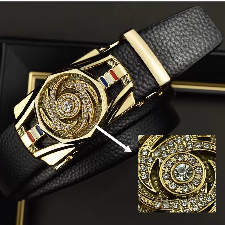 Piper Men's Diamond-Inlaid Leather Belt with Automatic Buckle