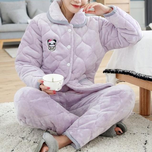 Süße warme wattierte Baumwolle kann draußen getragen werden dreilagiger Pyjama Damen Winter Loungewear verdickt saisonal große Größe