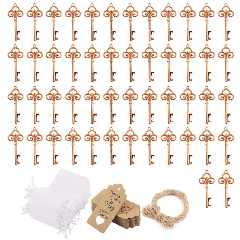 Set da 50 Pezzi Regalo Matrimonio Apribottiglie Chiave Vintage Scatoline Portaconfetti Biglietto di Ringraziamento per gli Ospiti Decorazione Festa di Matrimonio Artigianato Fai da Te