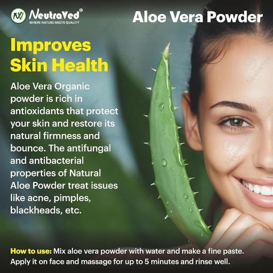 NeutraVed Organic Aloe Vera Powder for Hair, Face, and Skin - 100% Pure and Natural - 200g