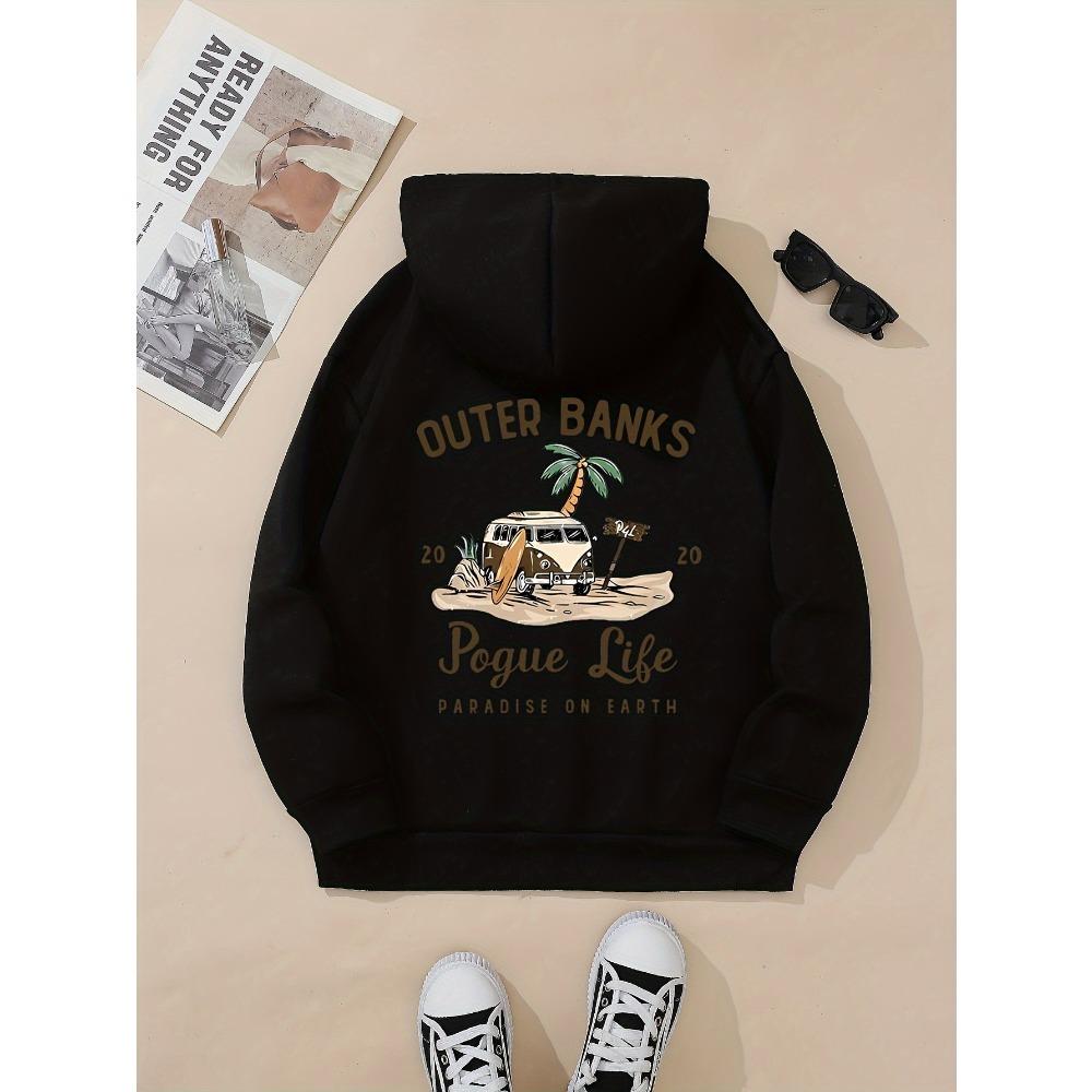 Cozy Hoodie Women's Casual Hoodie Outer Banks Pogue Life Letter Print Beach Graphic Kangaroo Pocket Cozy Autumn Apparel Trendy