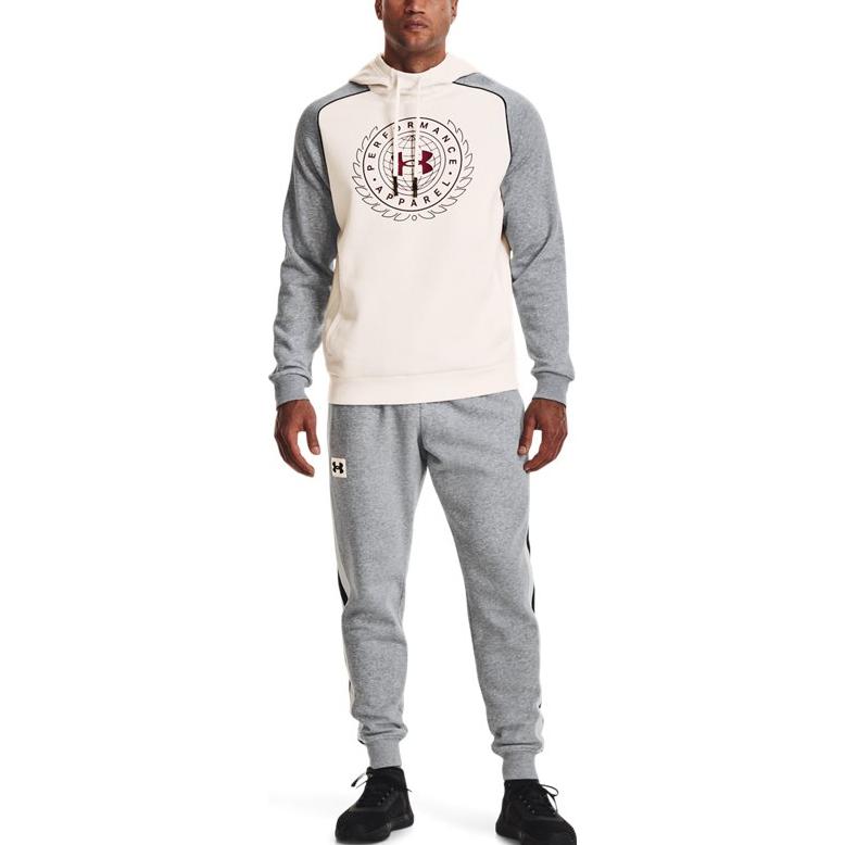 Under Armour Felpa con cappuccio Rival in pile con logo stampato Uomo Top Bianco 1373831-112