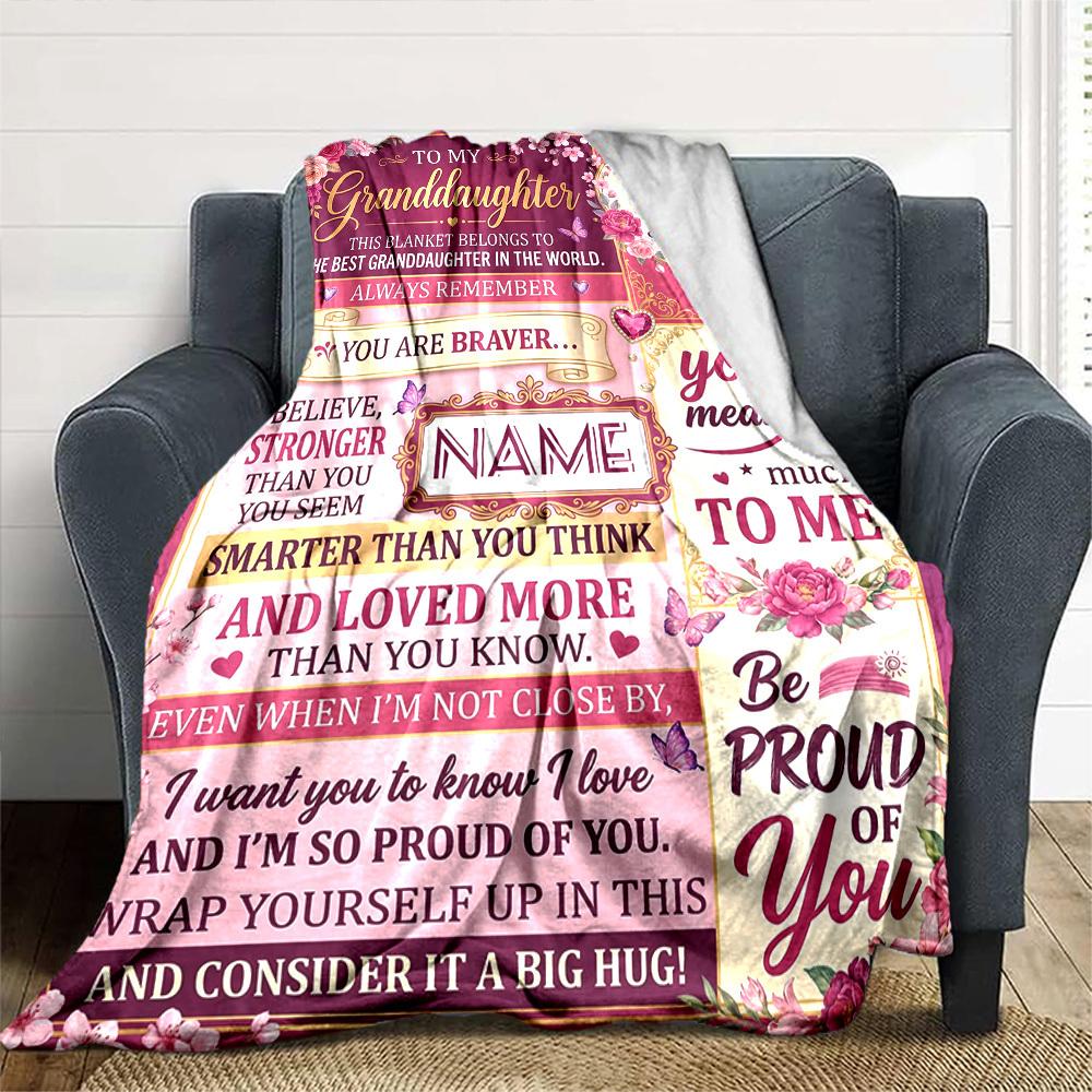 Granddaughter'S Eternal Love Customized Name Birthday Plush Blanket Suitable For Both Men And Women Digital Printing Fantasy Theme All Seasons