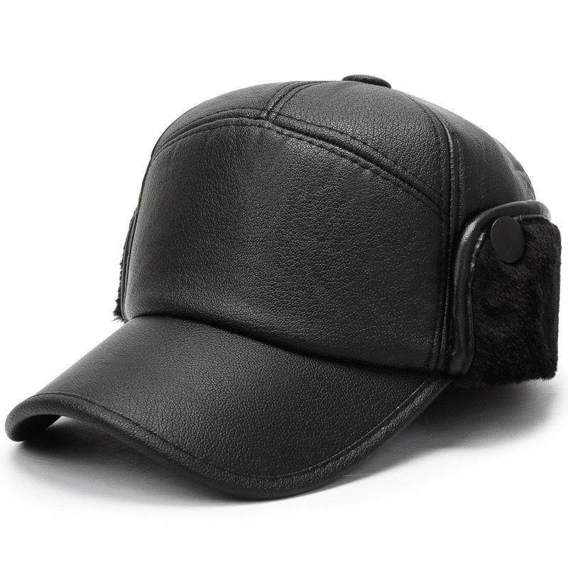 

Тепла зимова шкіряна шапка на флісовій підкладці із захистом для вух для літніх чоловіків One Size