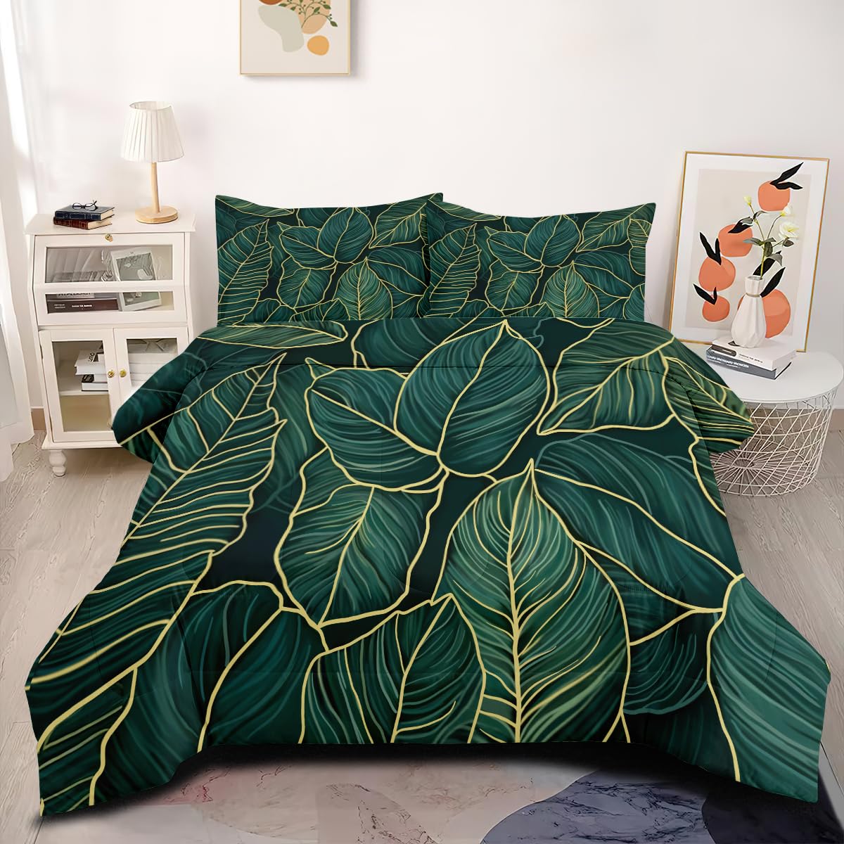 

Leaf Duvet Cover Set Colorful Leaves Bedding Set Botanical Weed Comforter Cover Set Boho Psychedelic Quilt Cover Queen Duvet EU Single(135*200cm)3pcs