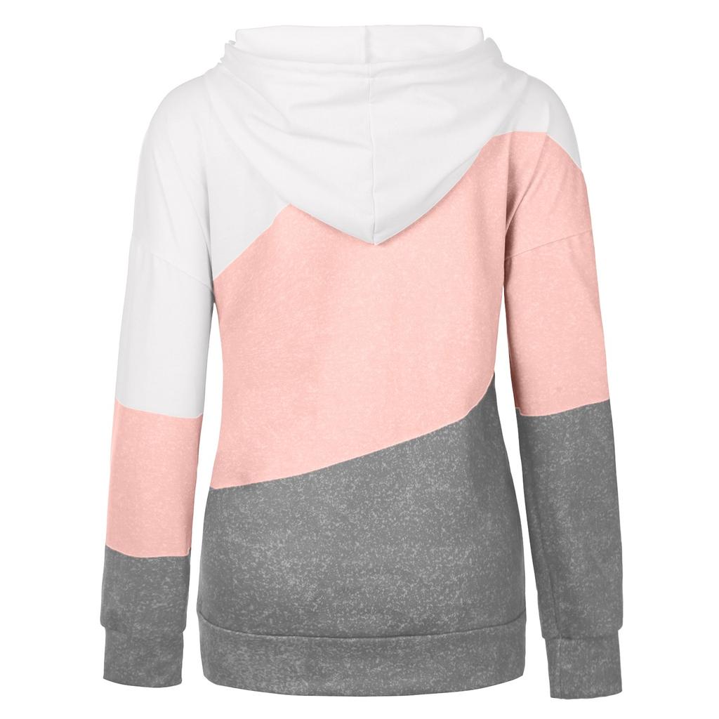 Women's Casual O-Neck Contrast Color Long Sleeve Top Pullover Sweatshir