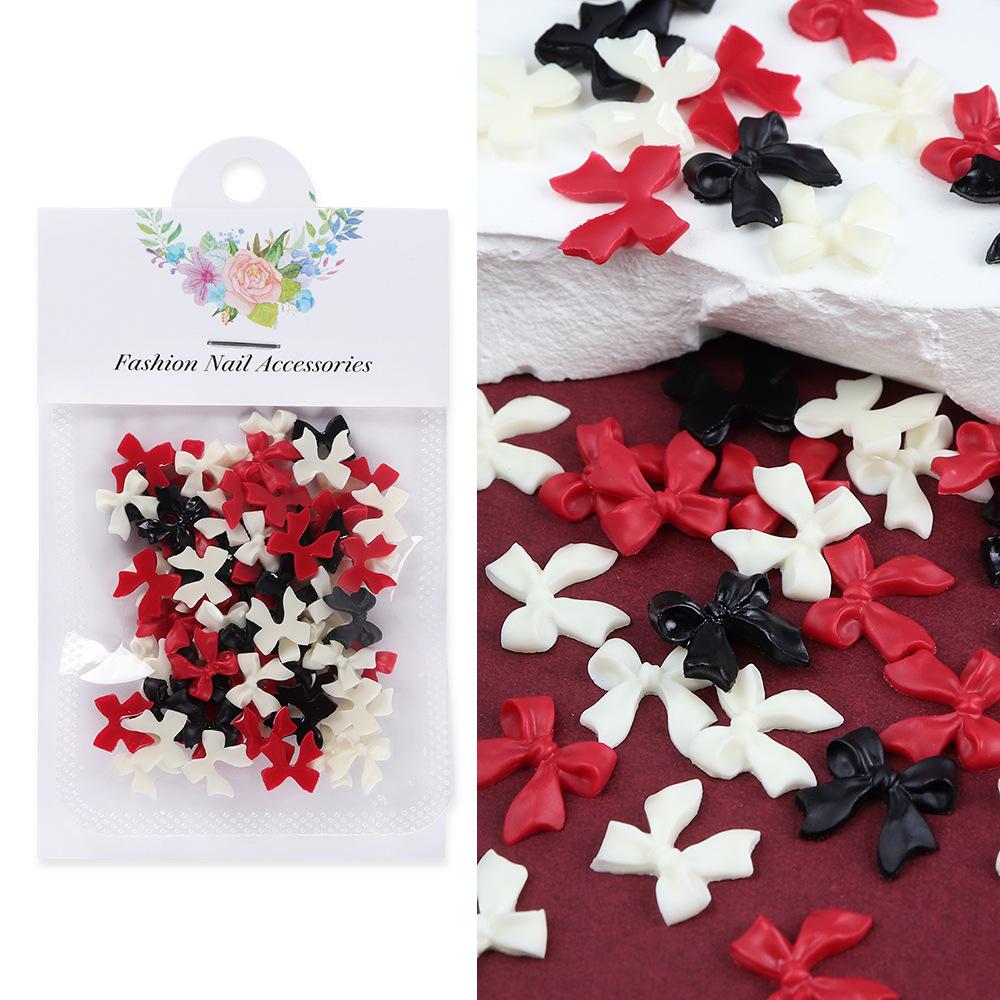 50pcs/lot Black White Bowknot Nail Art Charm Decorations 3D Nail Ornament Jewelry Classic Manicure DIY Resin Accessories
